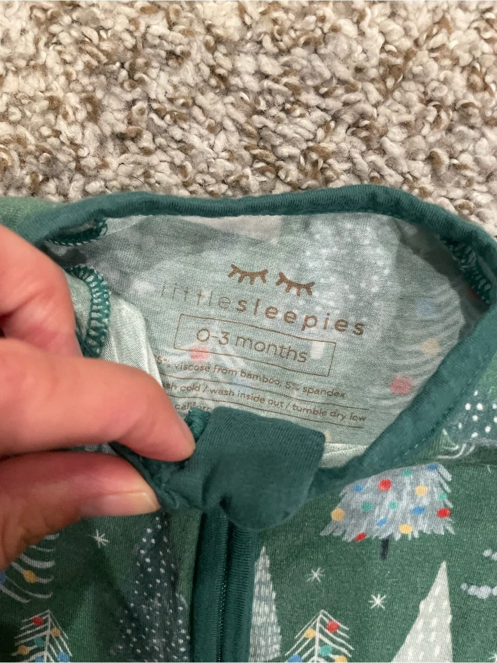 Little Sleepies Forest Green Holiday Tree Footed One-Piece